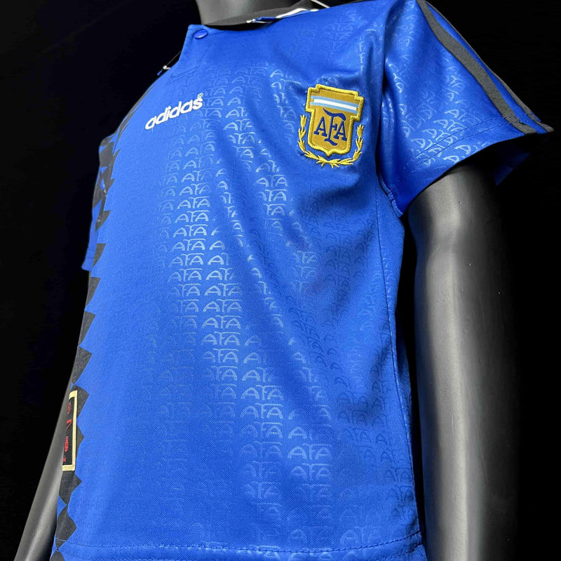 KIT Argentina Azul Retrô Infantil Away (Blusa+Short) - 1994 - Manto Mágico